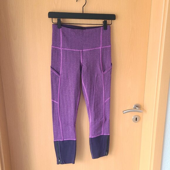 Lululemon Rebel Runner Crop Giant Herringbone Black Grape Purple Leggings Size 4 - Picture 6 of 13